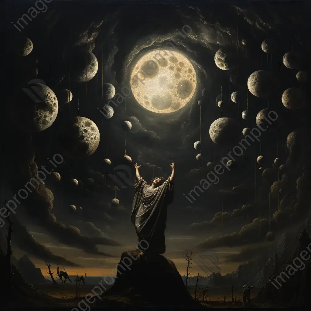 Artwork depicting the lunar cycle with dramatic lighting against a starry sky - Image 2