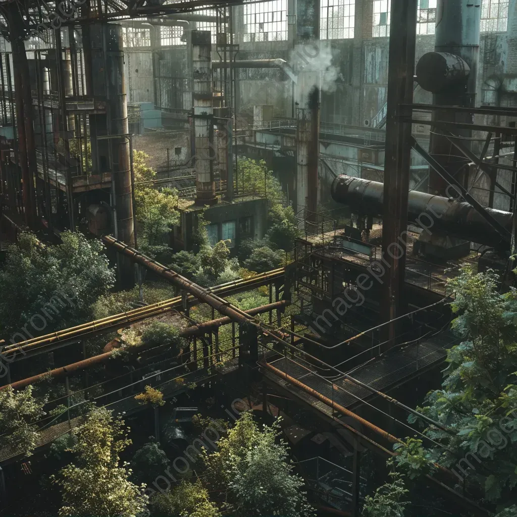 Decaying industrial factory with broken smokestacks - Image 2