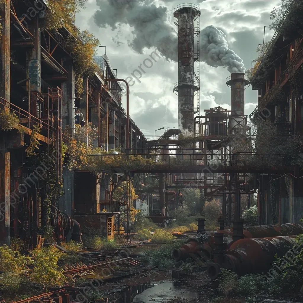 Decaying industrial factory with broken smokestacks - Image 3