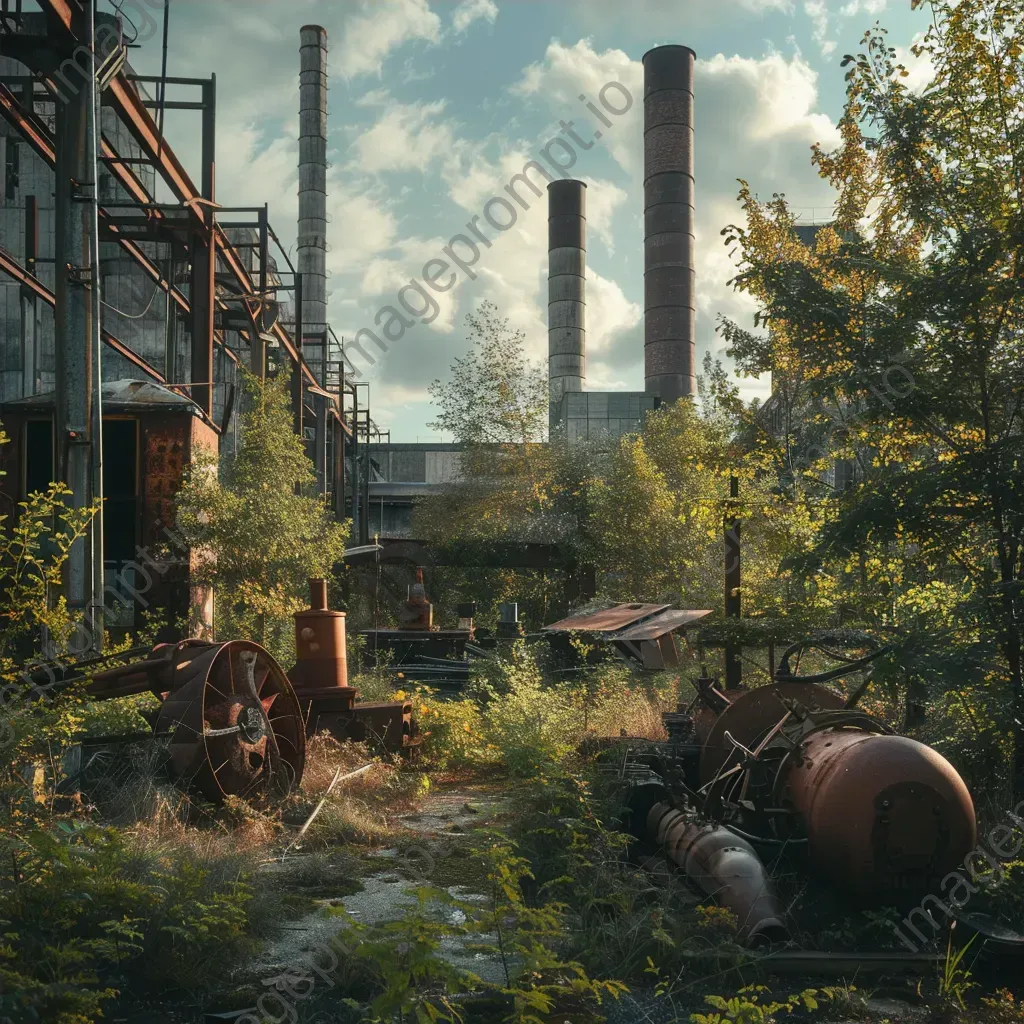 Decaying industrial factory with broken smokestacks - Image 4