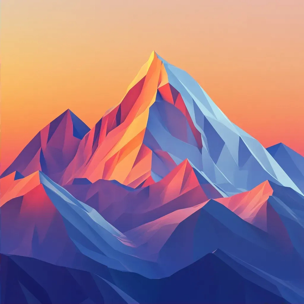 Low poly rendering of snow-capped mountains under a vibrant sunset - Image 2