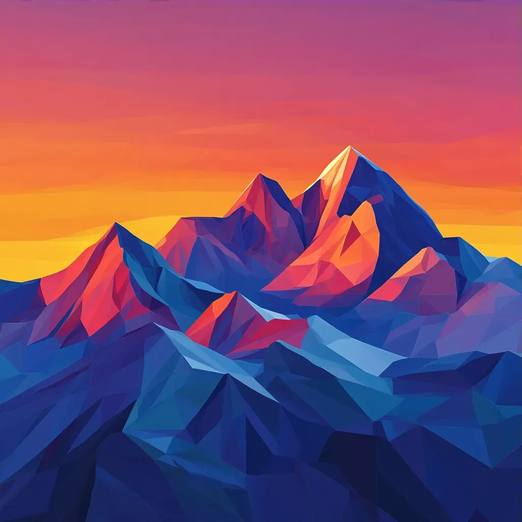 Low poly rendering of snow-capped mountains under a vibrant sunset - Image 3