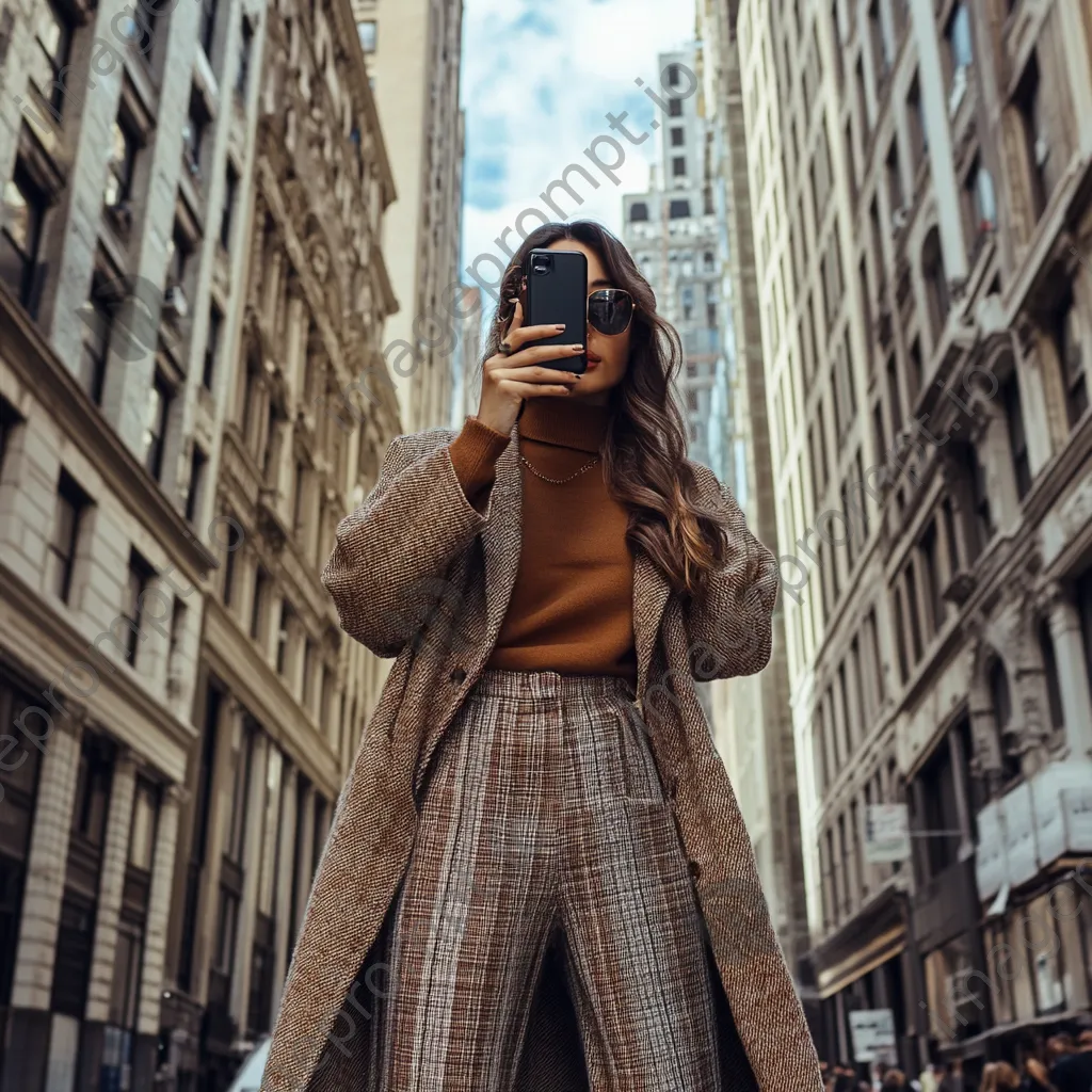 Fashion influencer taking photos against an urban backdrop - Image 1