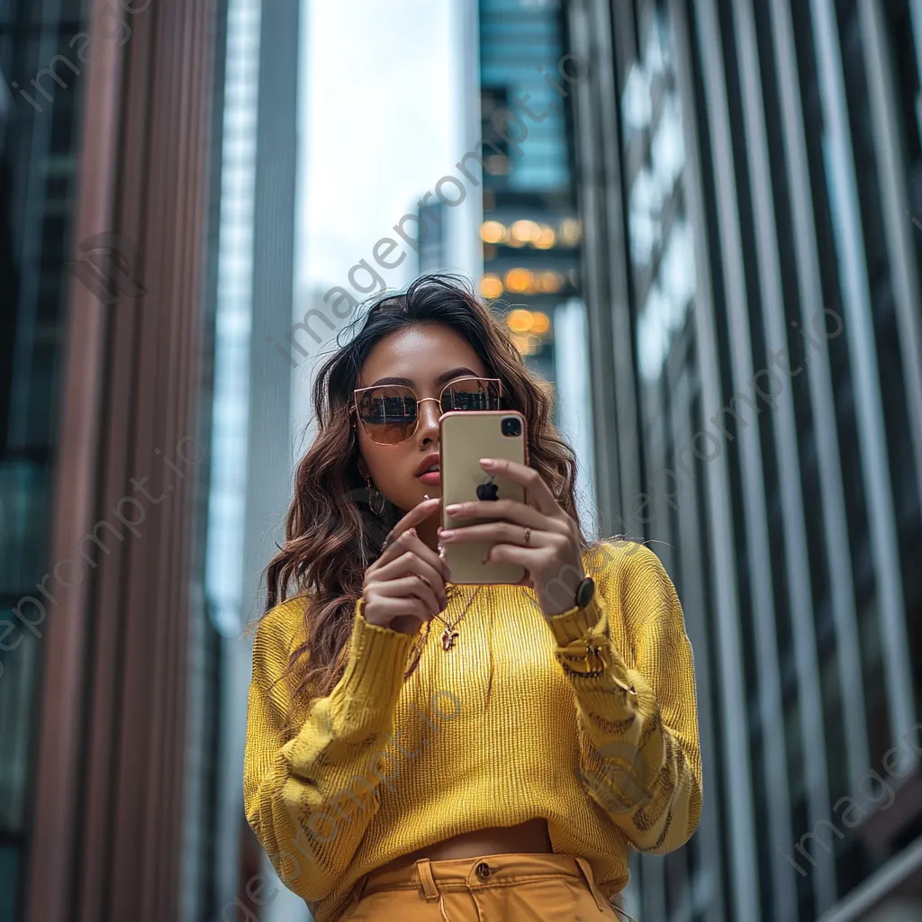 Fashion influencer taking photos against an urban backdrop - Image 3