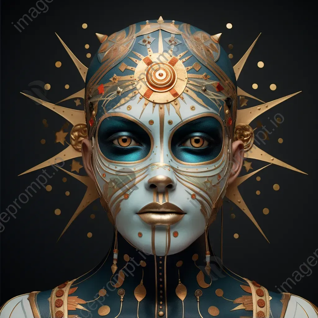 Body painting featuring zodiac signs in celestial colors, blended with art deco and minimalist influences - Image 2