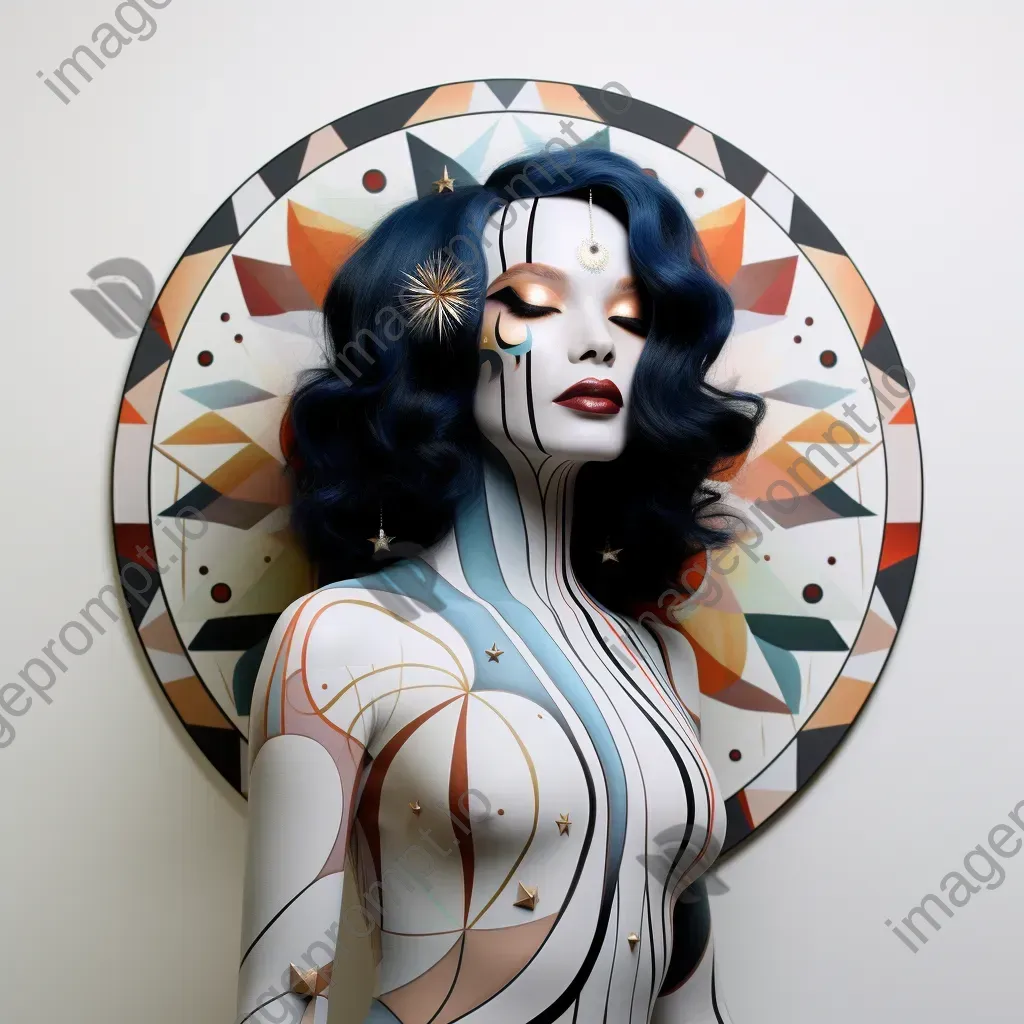 Body painting featuring zodiac signs in celestial colors, blended with art deco and minimalist influences - Image 3