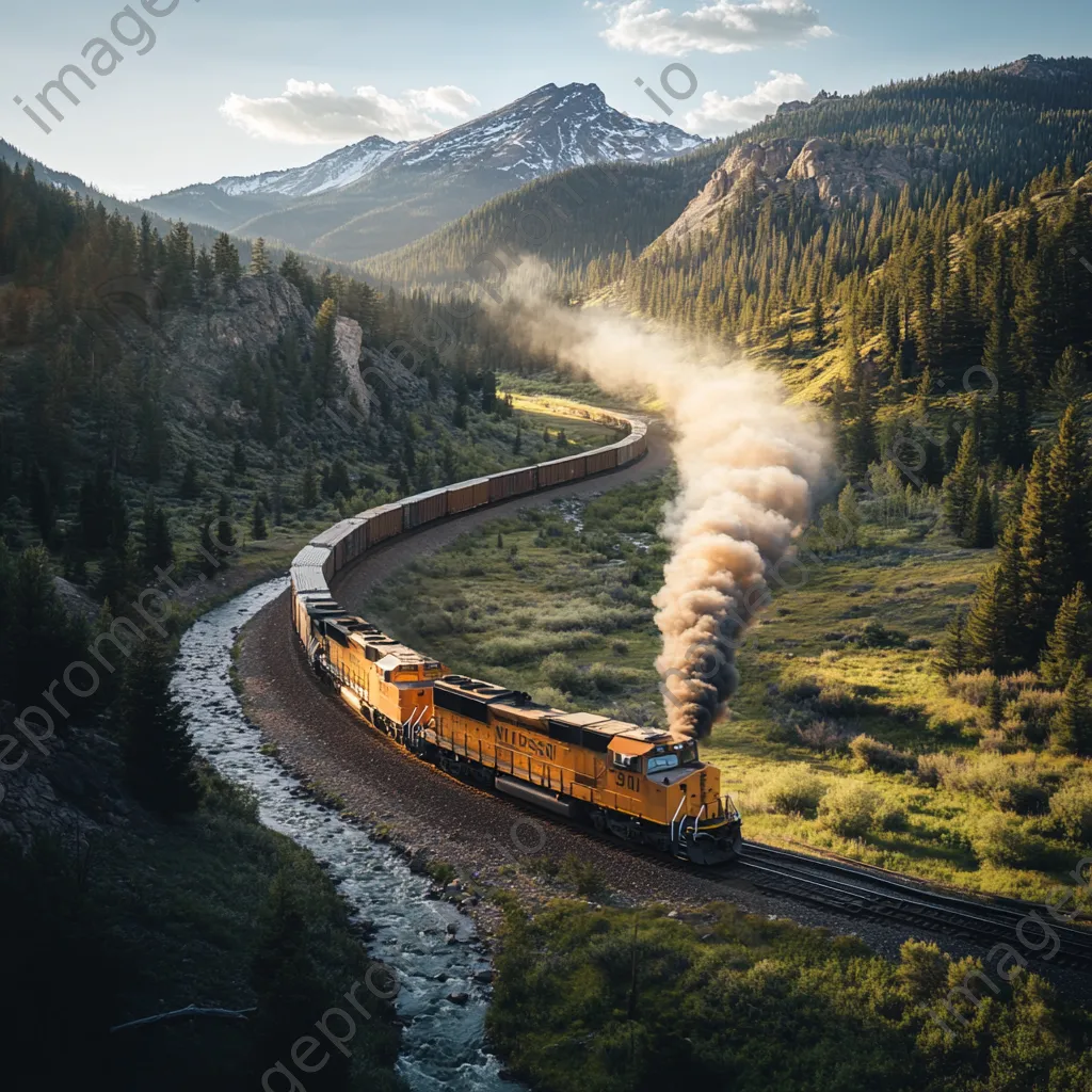 Freight train winding through the mountains - Image 1