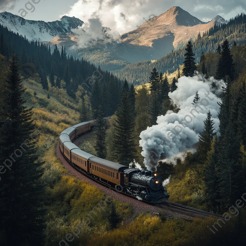 Freight train winding through the mountains - Image 2