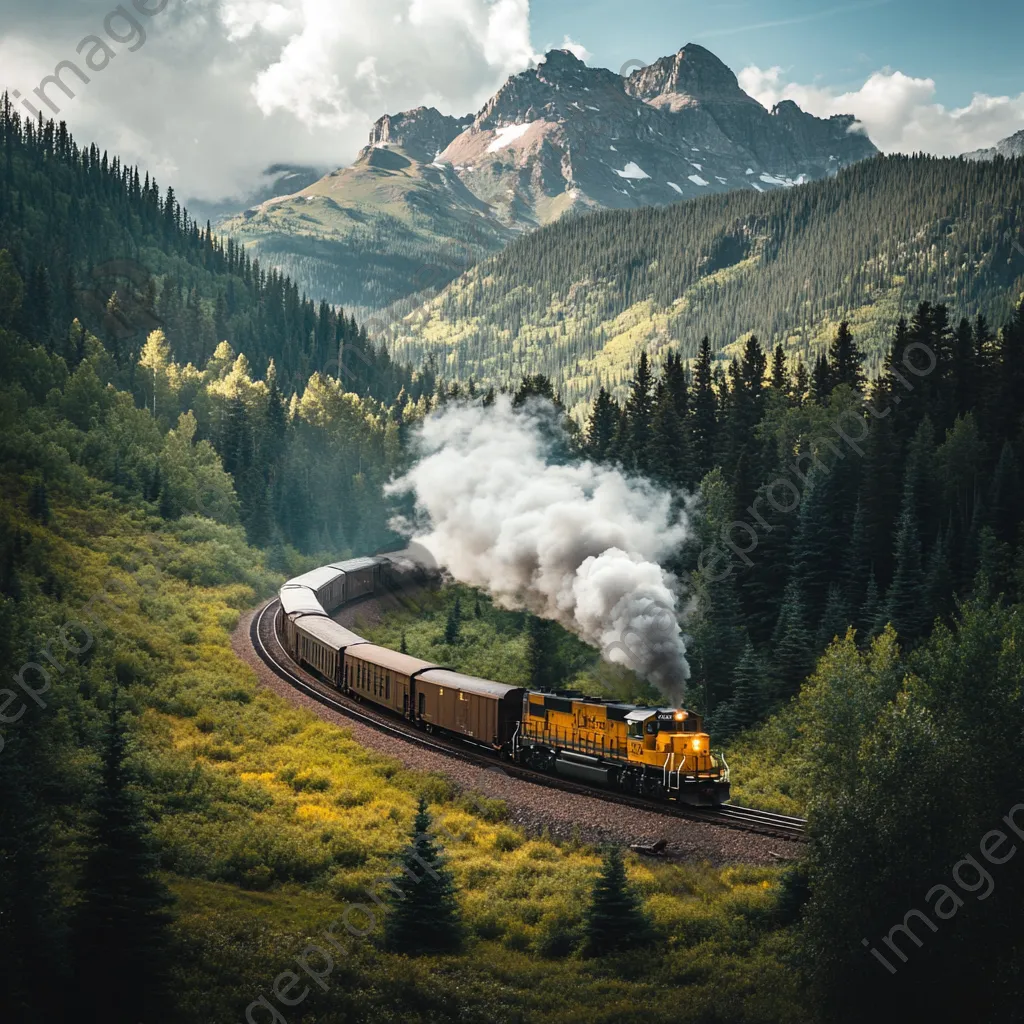 Freight train winding through the mountains - Image 3