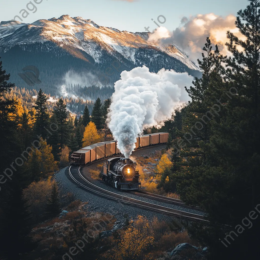 Freight train winding through the mountains - Image 4