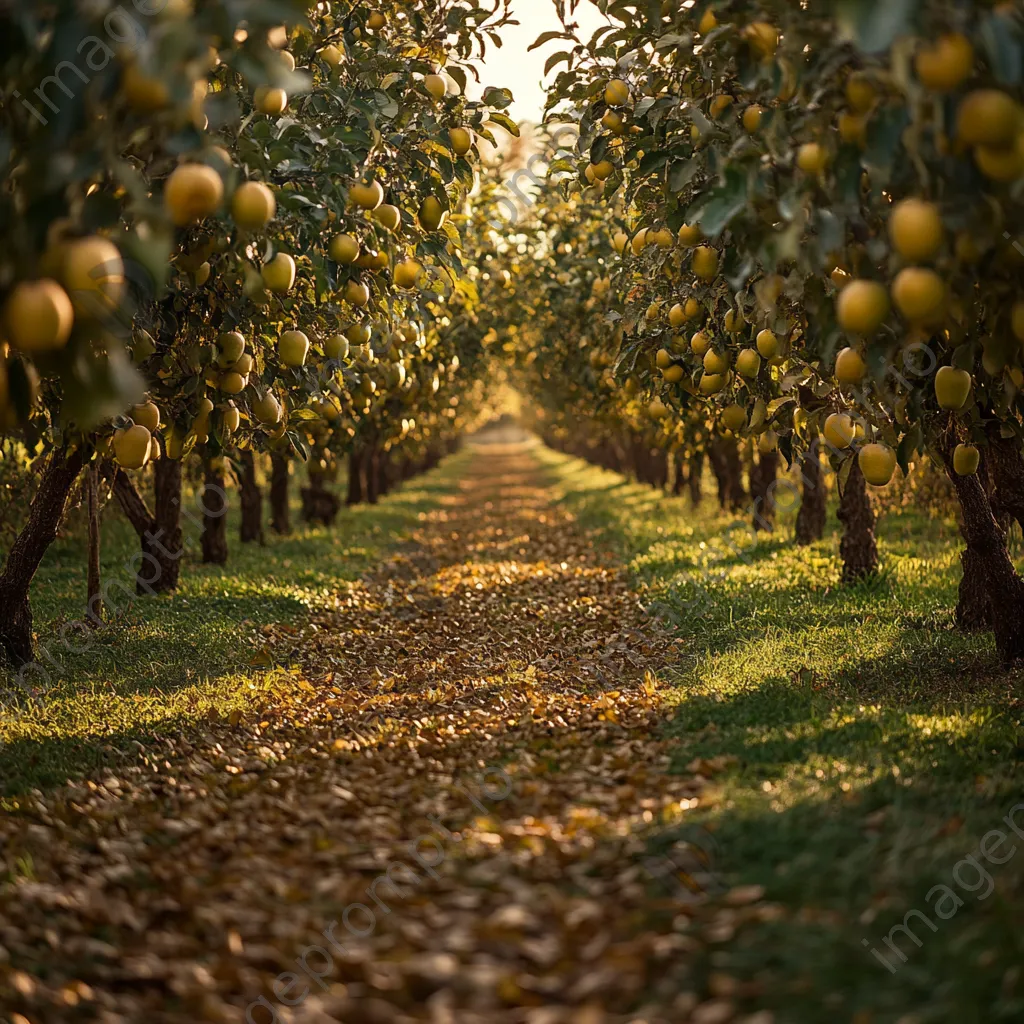 Pear trees with ripe pears in an autumn orchard - Image 1