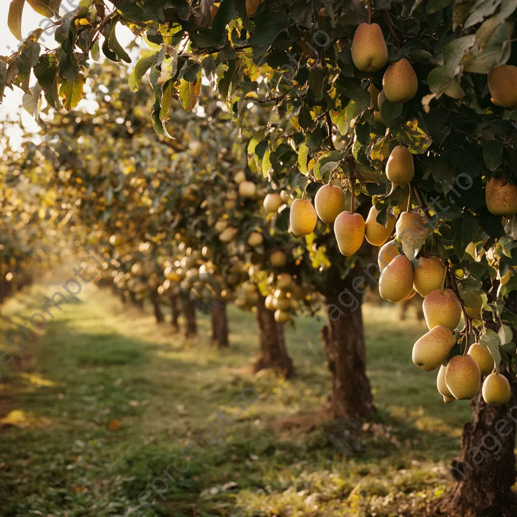 Pear trees with ripe pears in an autumn orchard - Image 2