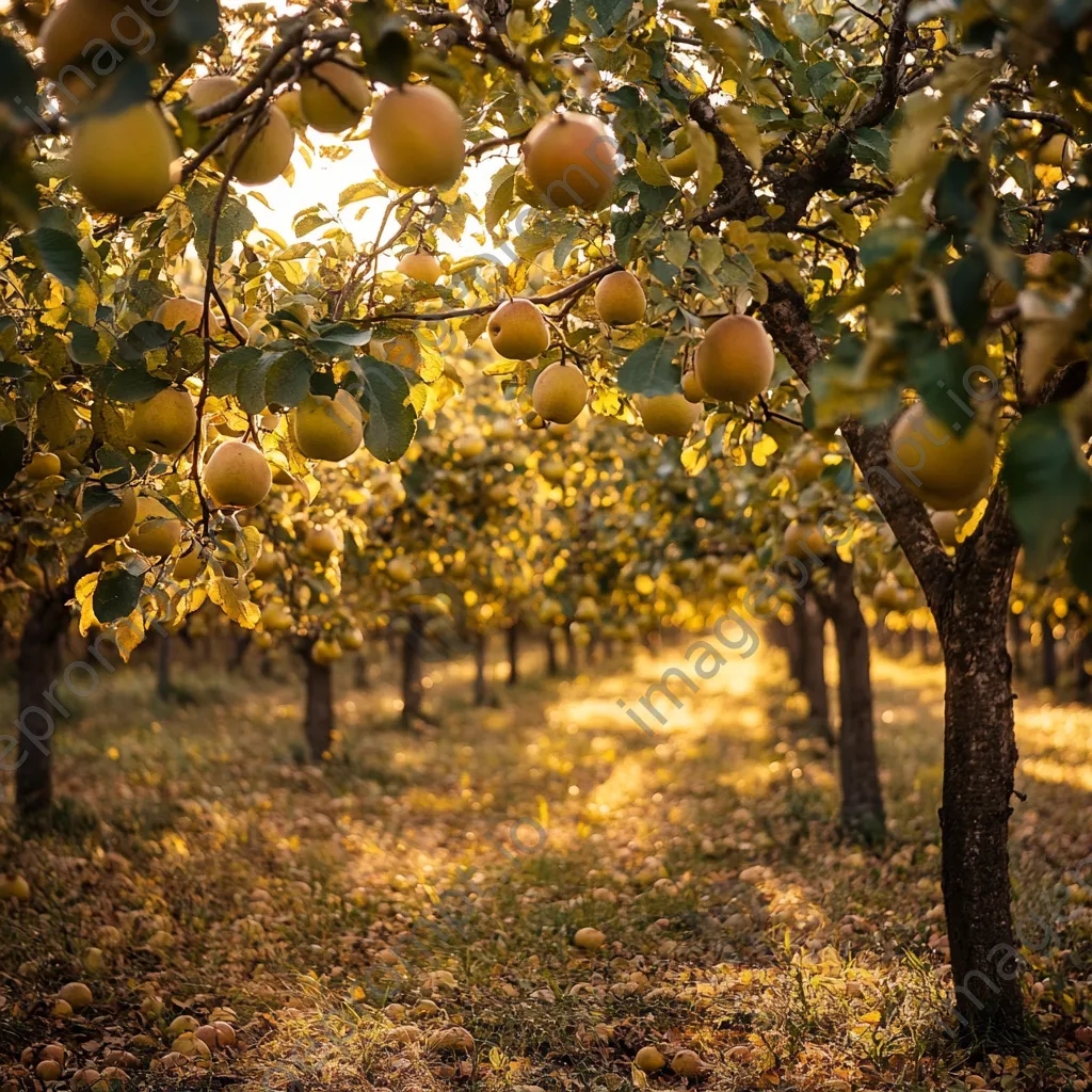 Pear trees with ripe pears in an autumn orchard - Image 3