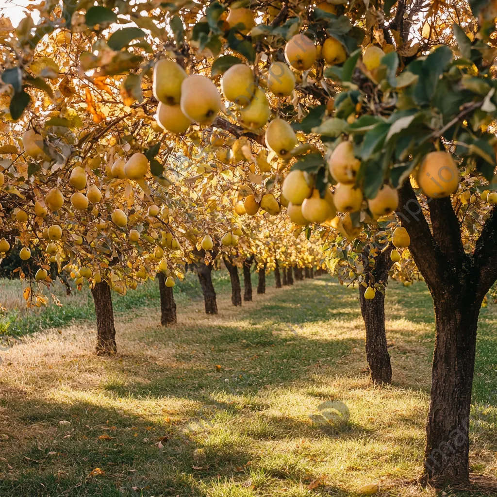 Pear trees with ripe pears in an autumn orchard - Image 4