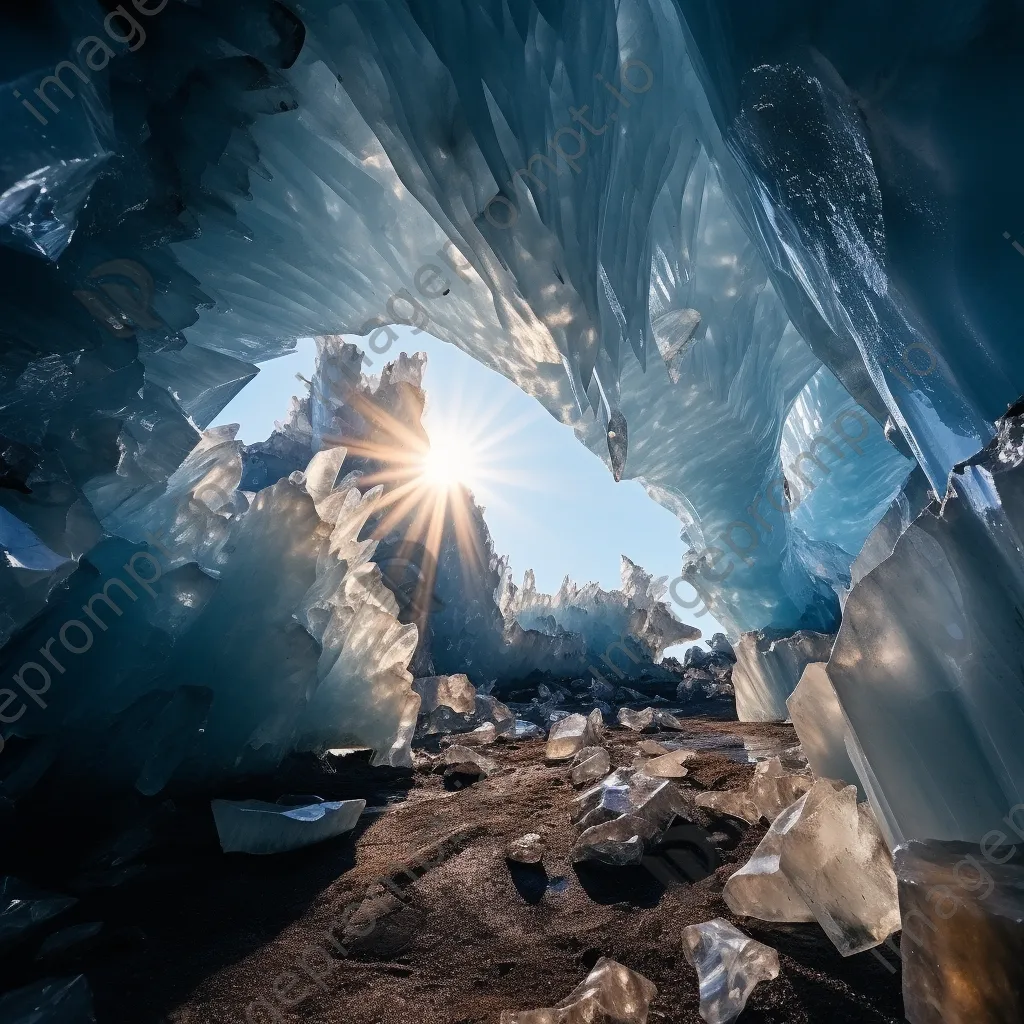 Iceberg cave with towering walls and sparkling light reflections - Image 1