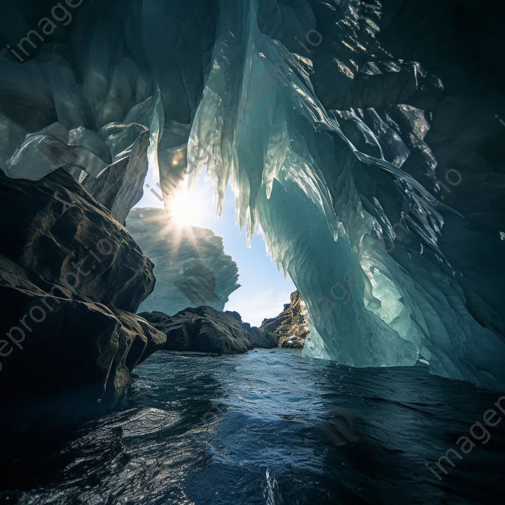 Iceberg cave with towering walls and sparkling light reflections - Image 3