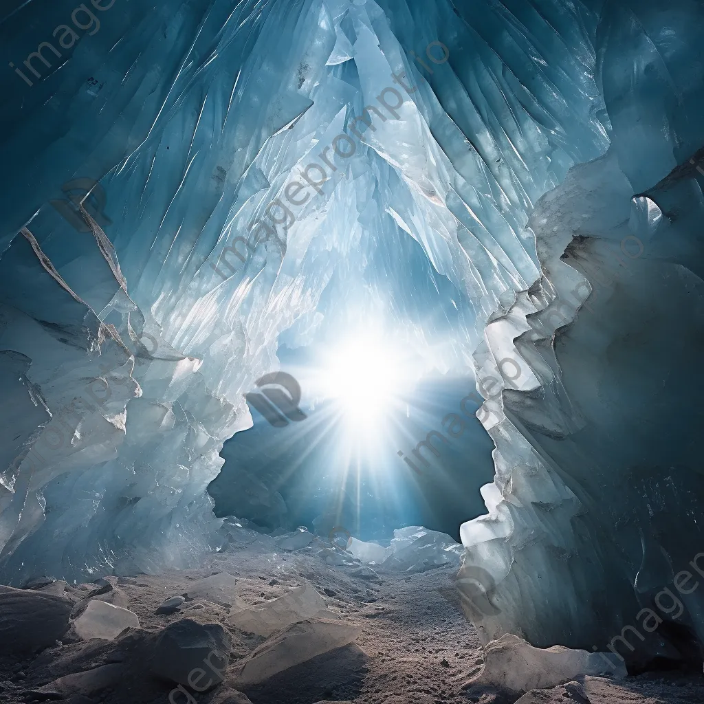 Iceberg cave with towering walls and sparkling light reflections - Image 4