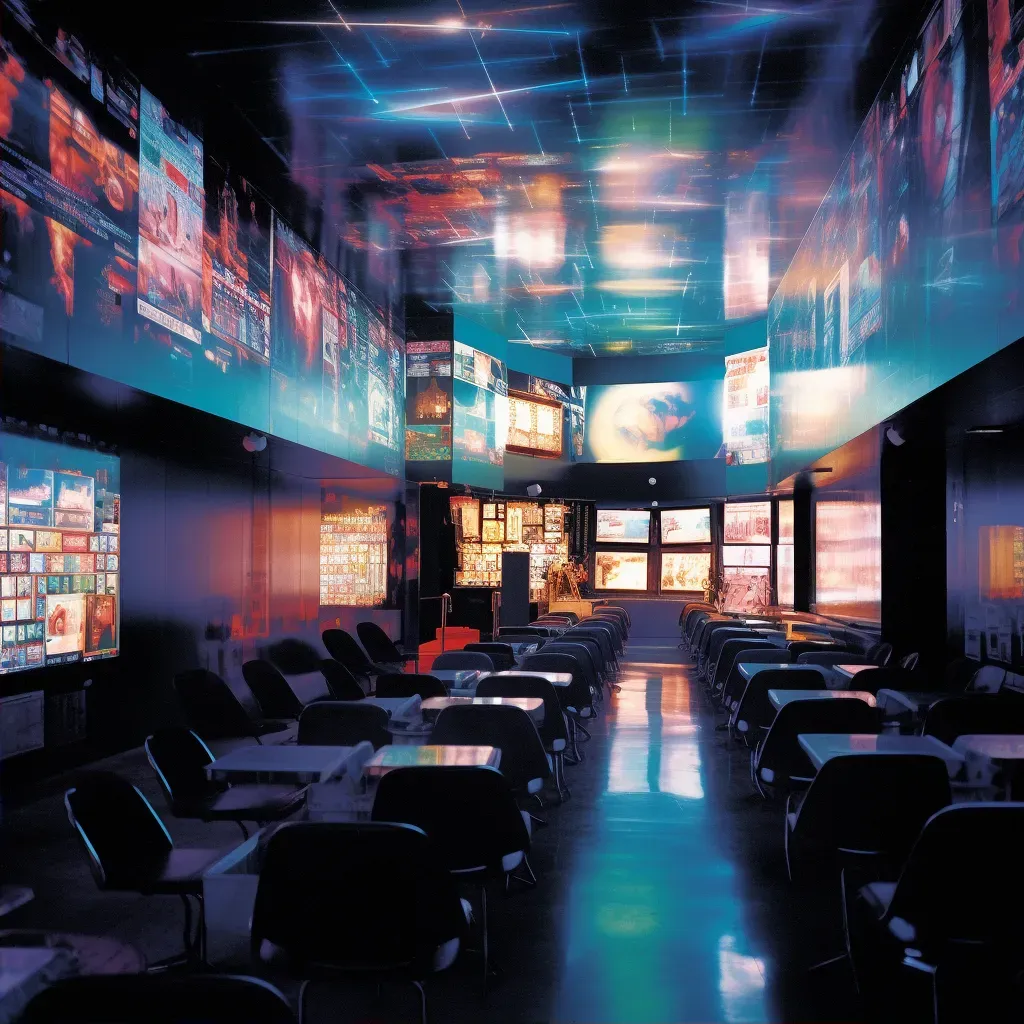 Image of a retro-style movie theater with holographic movie posters in a futuristic setting - Image 2