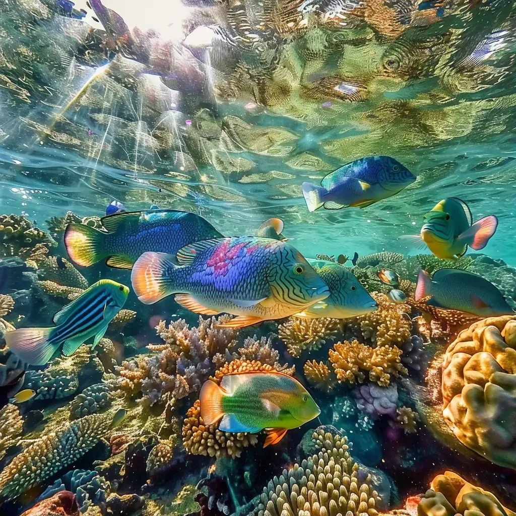 Colorful parrotfish feeding on coral reefs underwater - Image 1