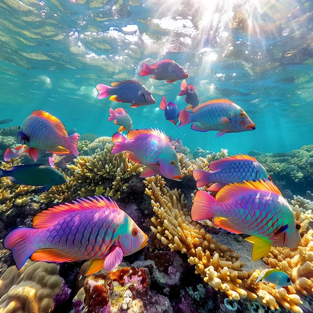 Colorful parrotfish feeding on coral reefs underwater - Image 2