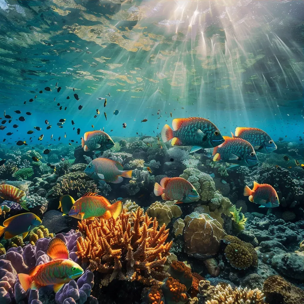 Underwater Parrotfish Feeding on Coral