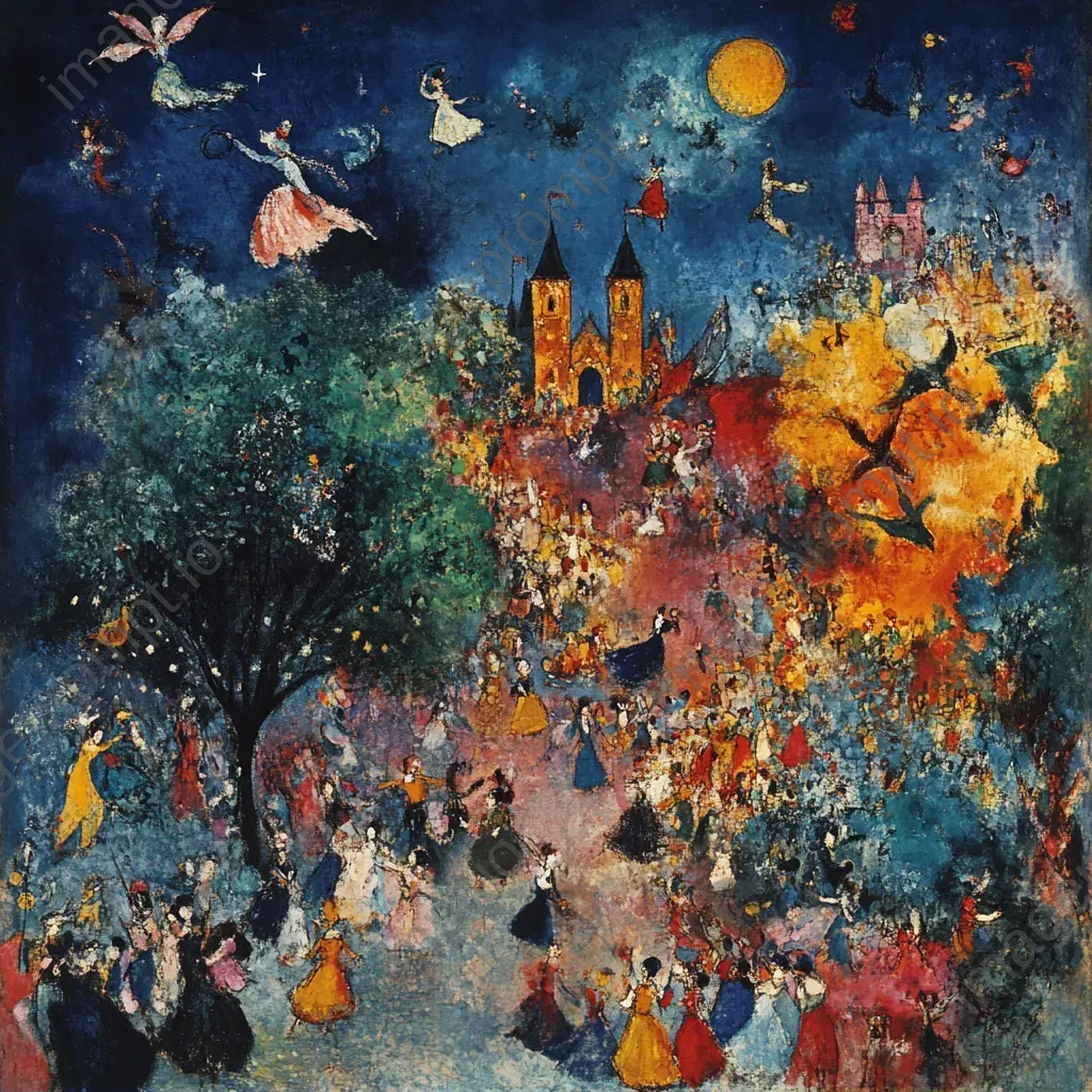 Vibrant depiction of a bustling fairy carnival at twilight - Image 2