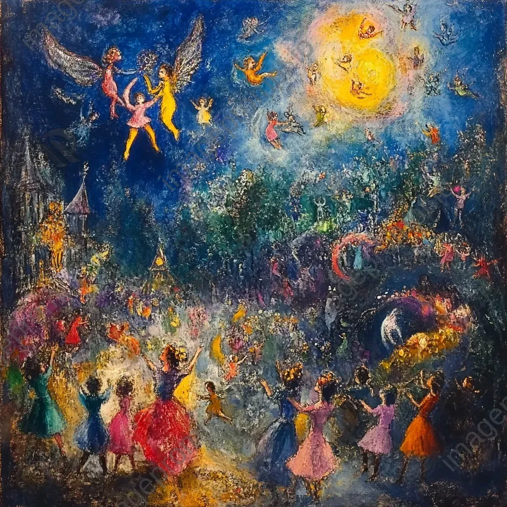 Vibrant depiction of a bustling fairy carnival at twilight - Image 3