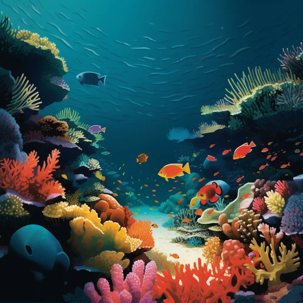 Underwater scene with colorful coral, tropical fish, and filtered light - Image 1