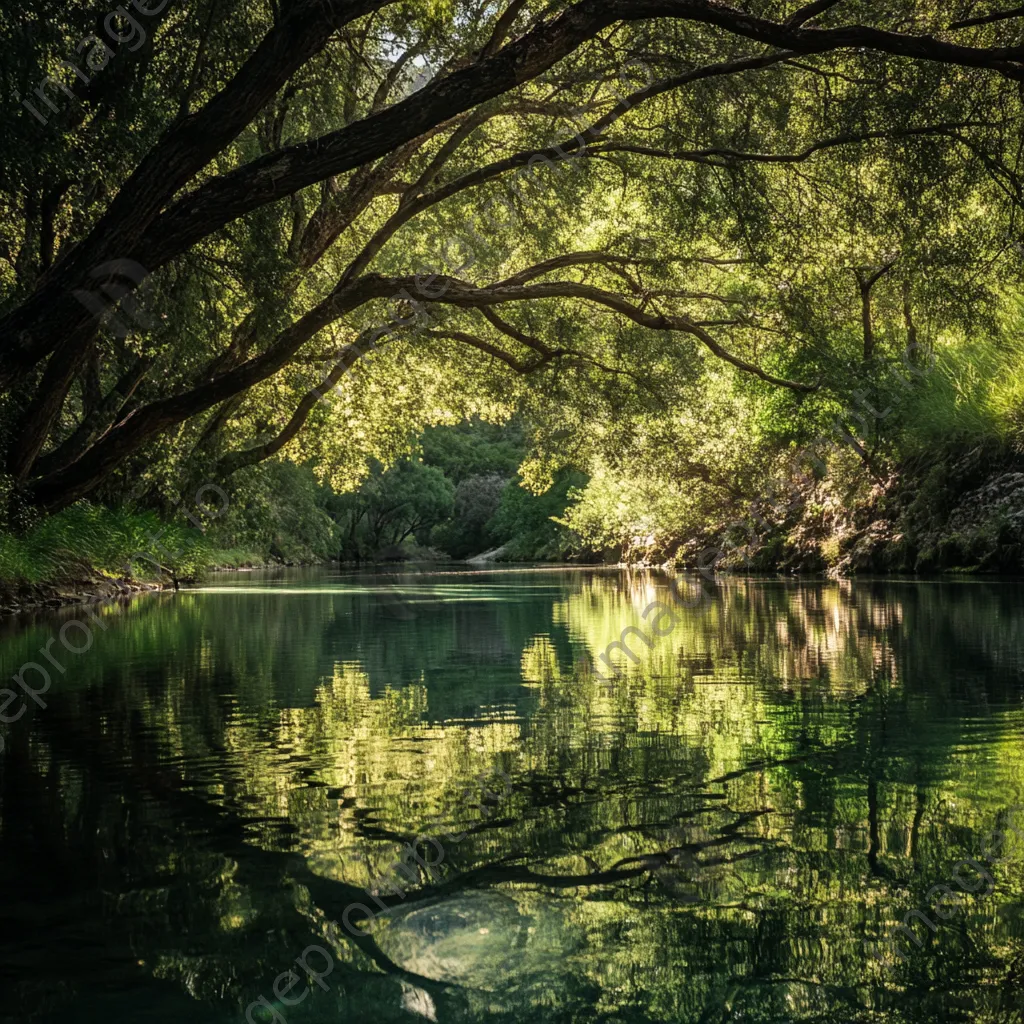 Natural spring with overhanging trees reflecting on the water - Image 3