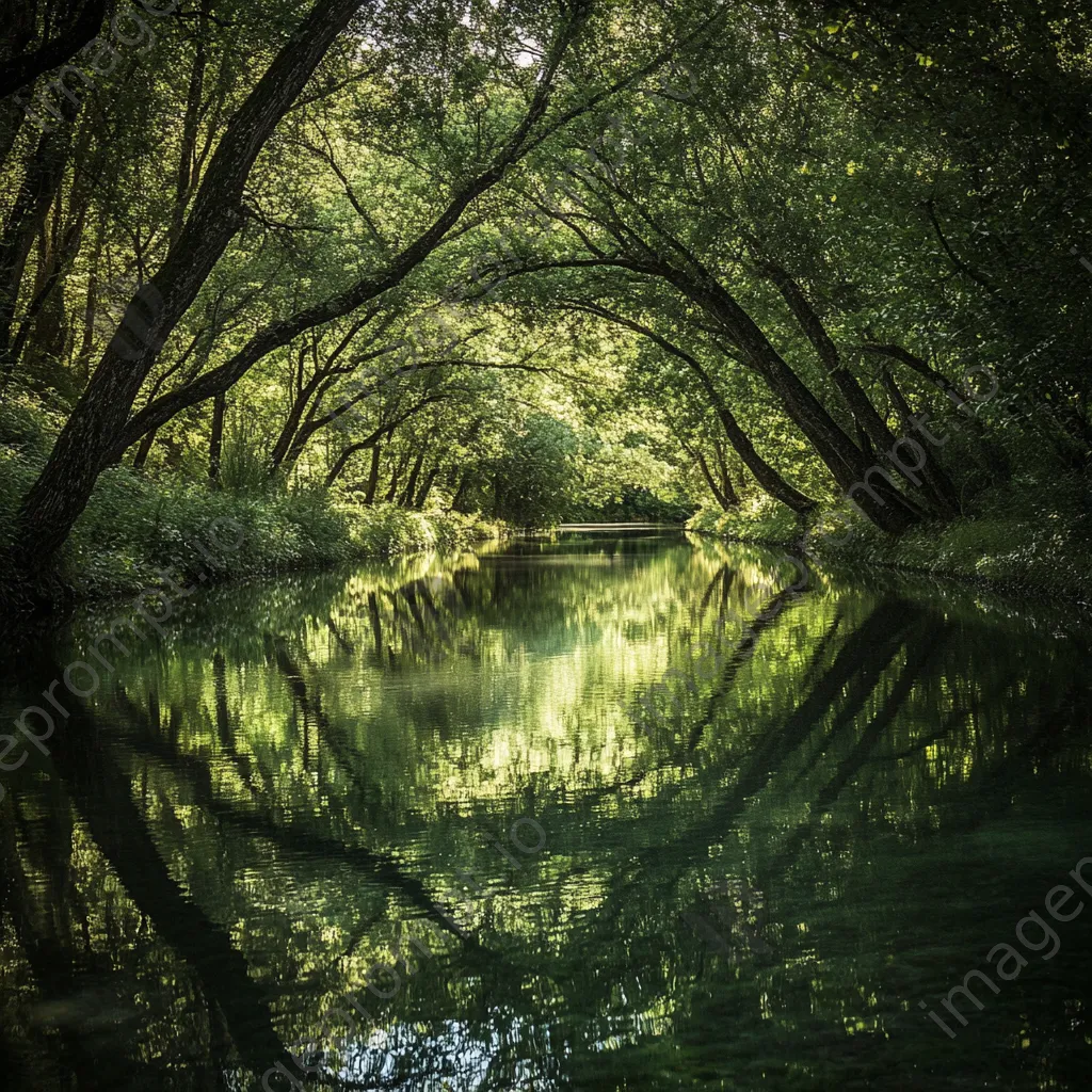 Natural spring with overhanging trees reflecting on the water - Image 4