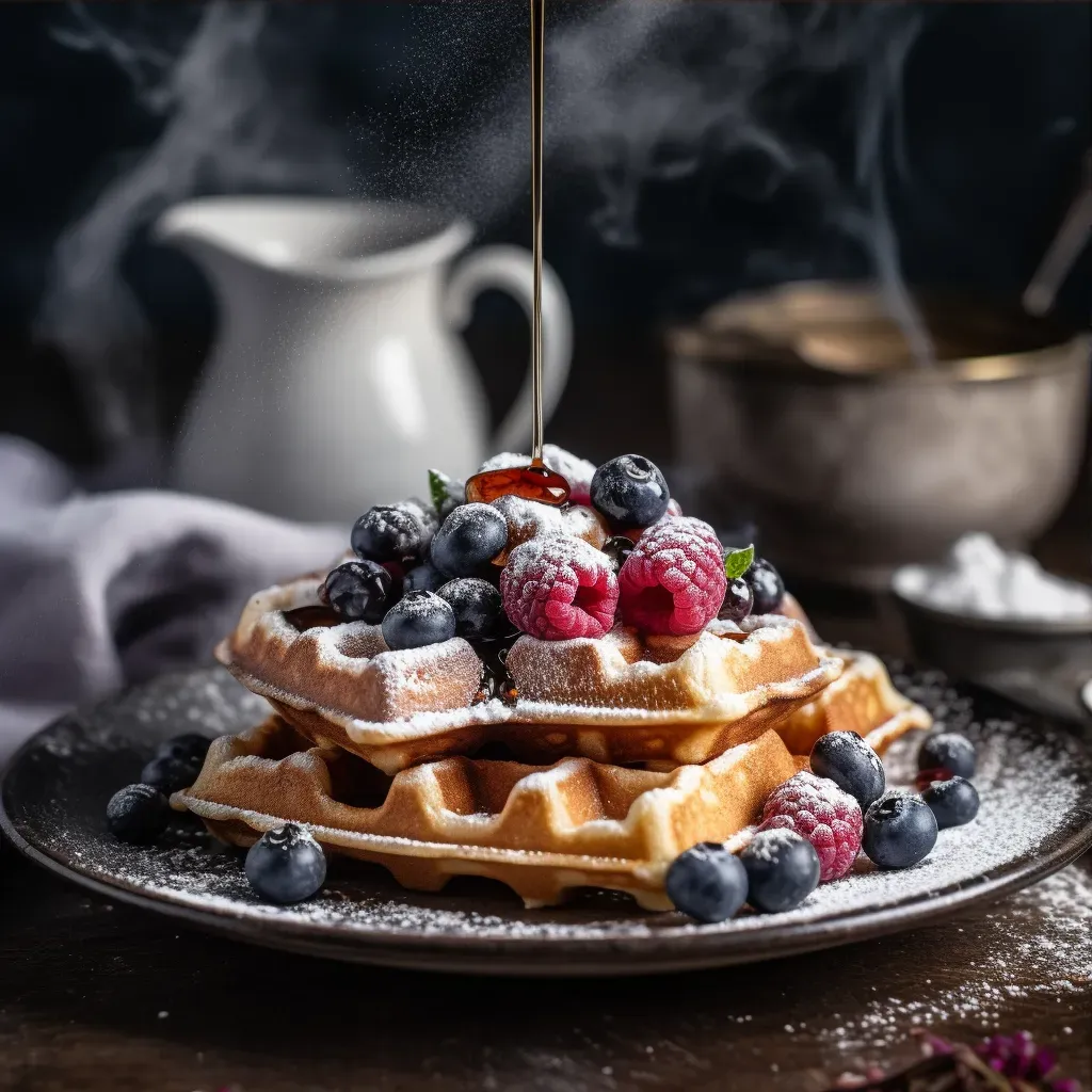 Crisp waffles with berries and maple syrup, shot on Canon EOS R6 - Image 3