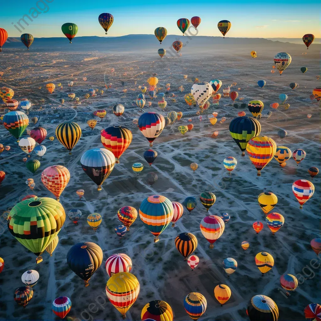 Colorful hot air balloons floating in the sky seen from airplane window - Image 1