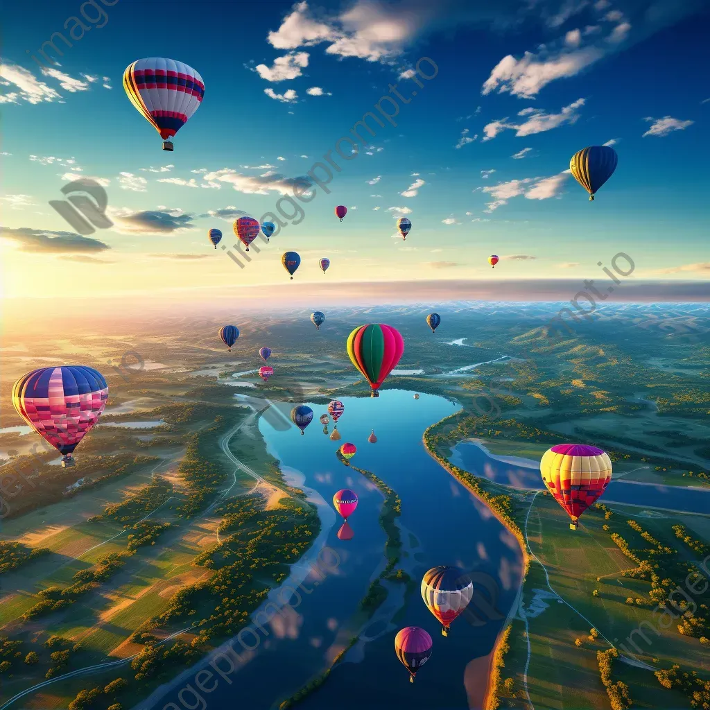 Colorful hot air balloons floating in the sky seen from airplane window - Image 2