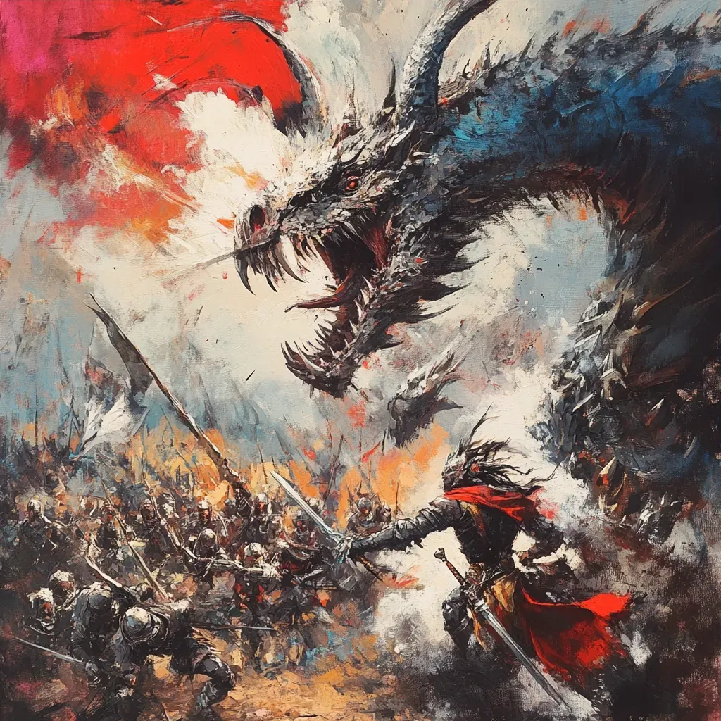 Richly painted epic fantasy war with mystical creatures - Image 3