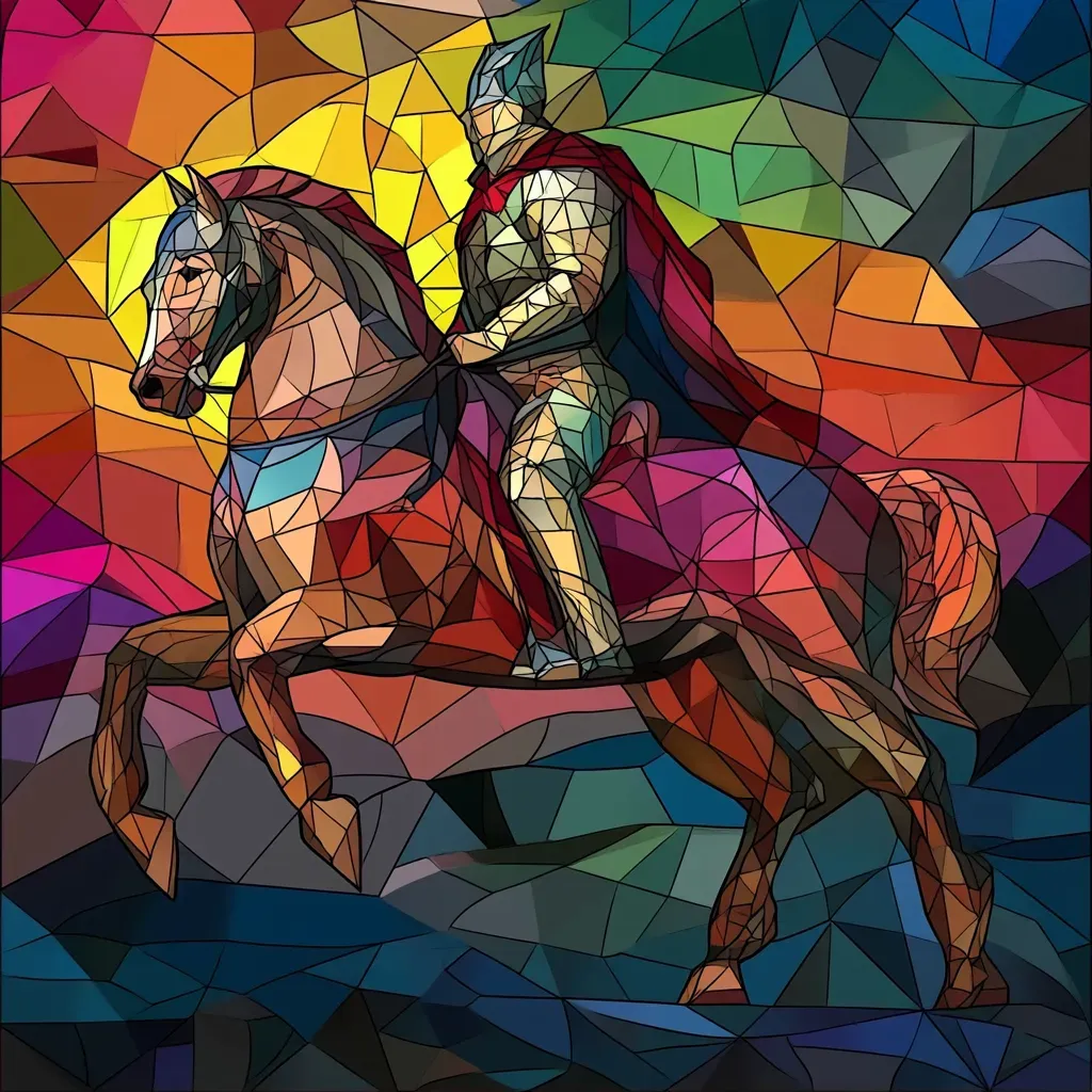 Energizing stained glass style low poly knight on horseback - Image 2