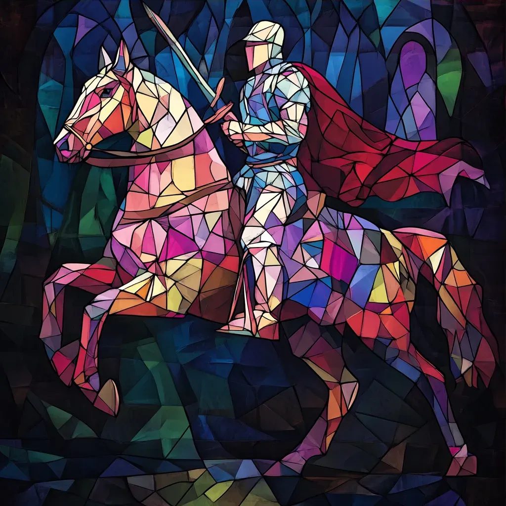 Energizing stained glass style low poly knight on horseback - Image 3