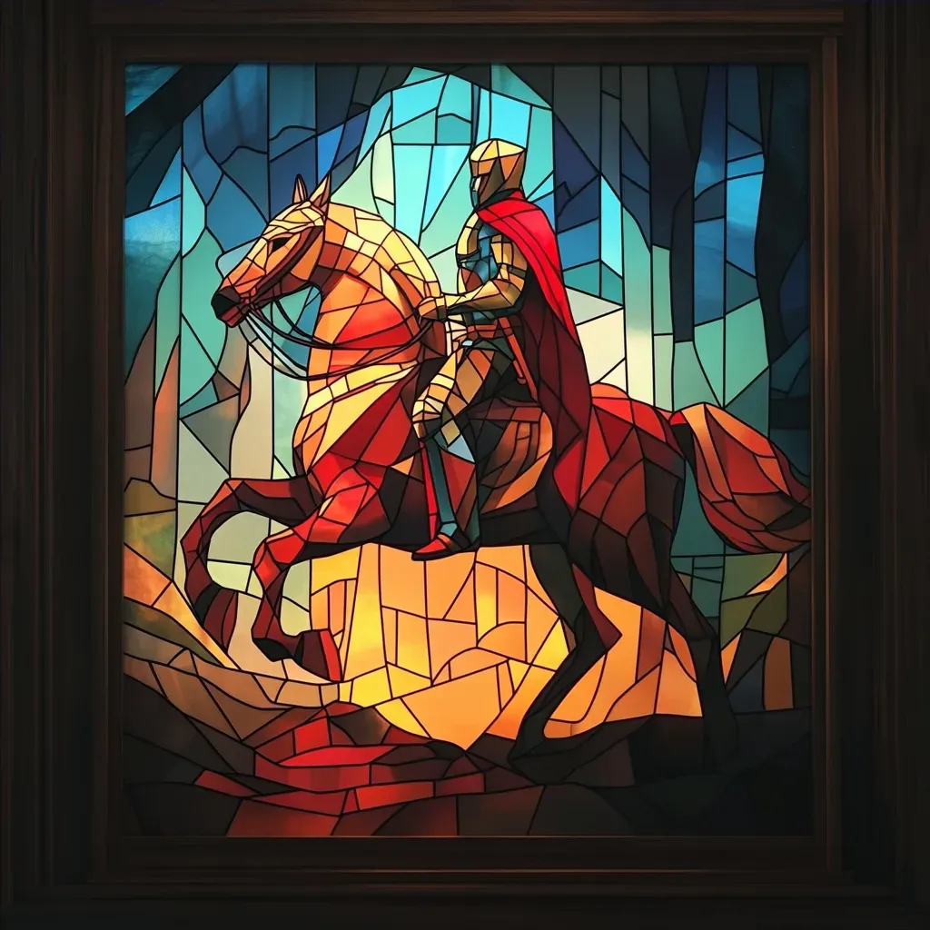 Energizing stained glass style low poly knight on horseback - Image 4