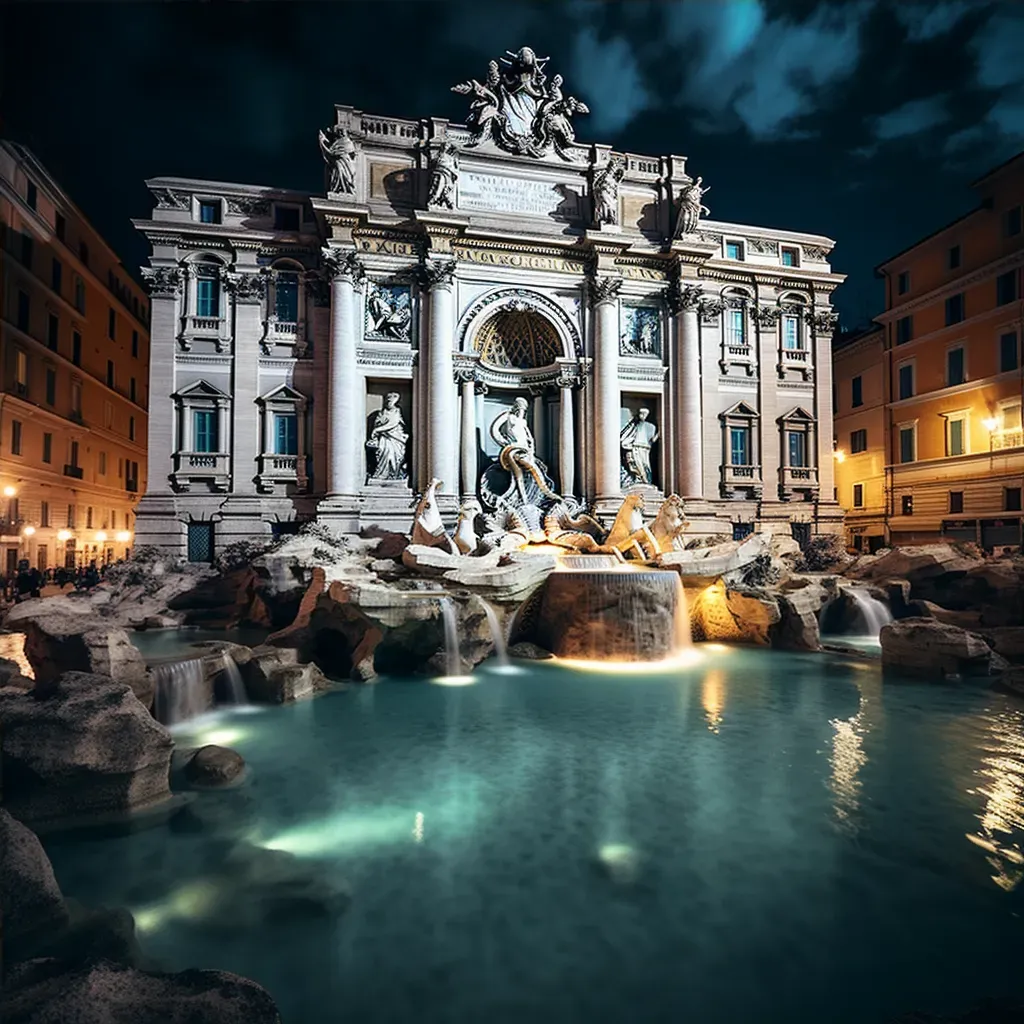 Rome Trevi Fountain Night