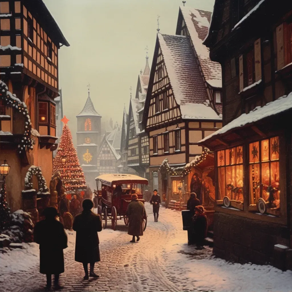 Christmas market with decorated stalls and Christmas tree in Germany - Image 2