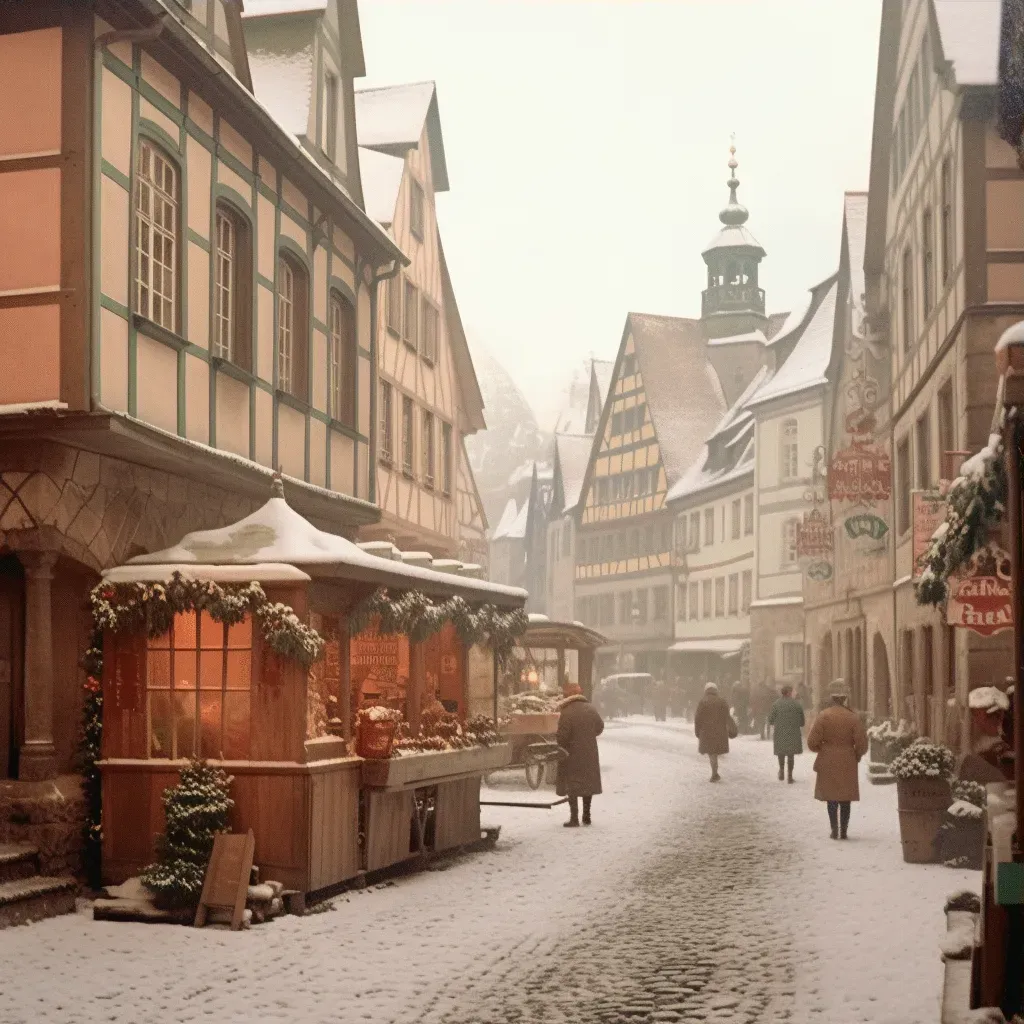 Christmas market with decorated stalls and Christmas tree in Germany - Image 3