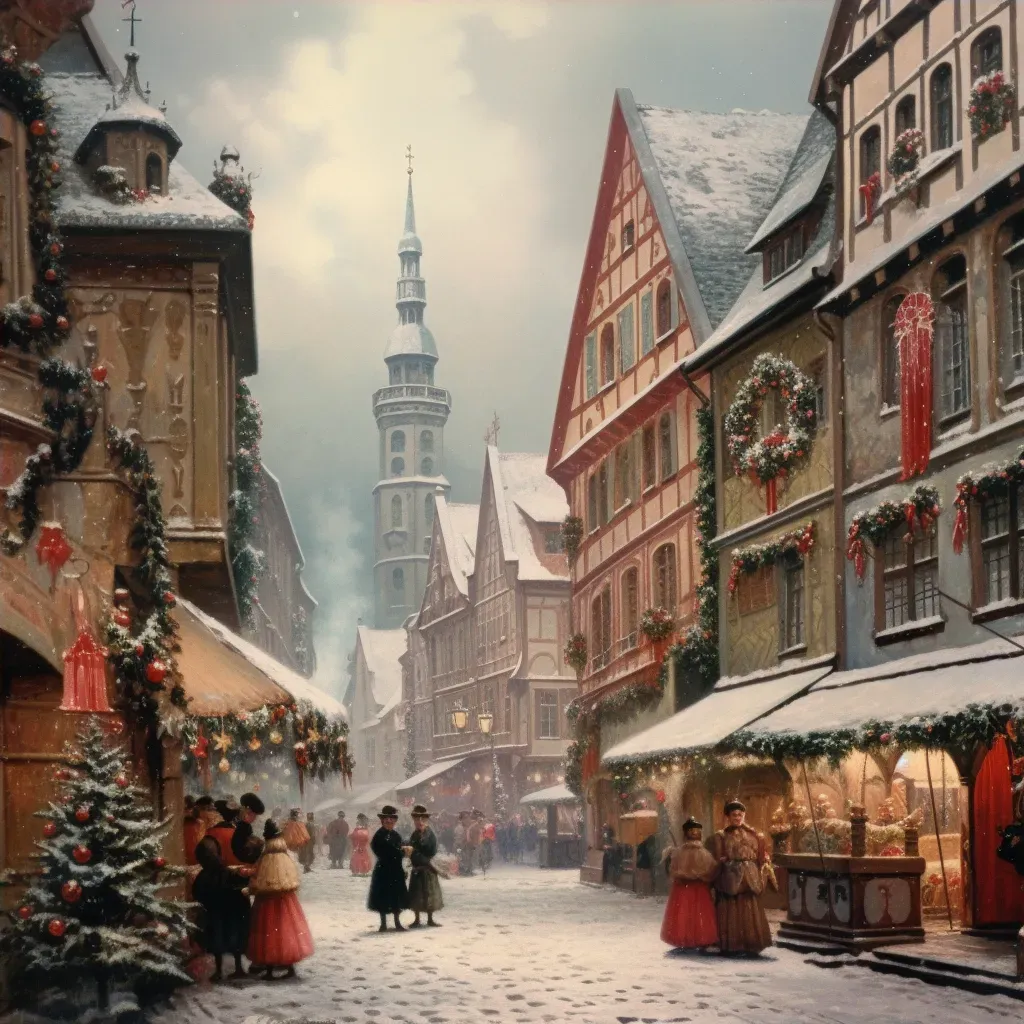 Christmas market with decorated stalls and Christmas tree in Germany - Image 4