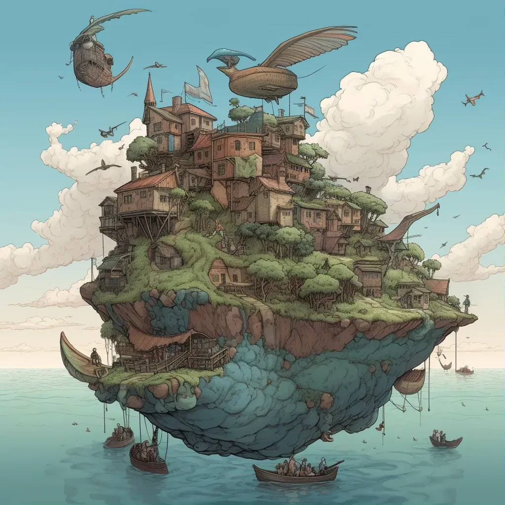 Floating Island Sky Travel on Winged Creatures