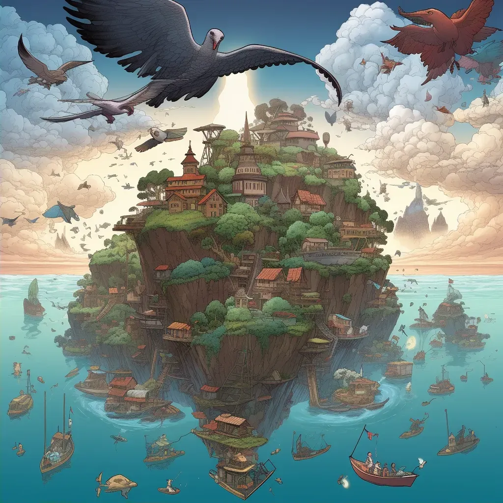 Floating islands in the sky with winged creatures for travel - Image 2