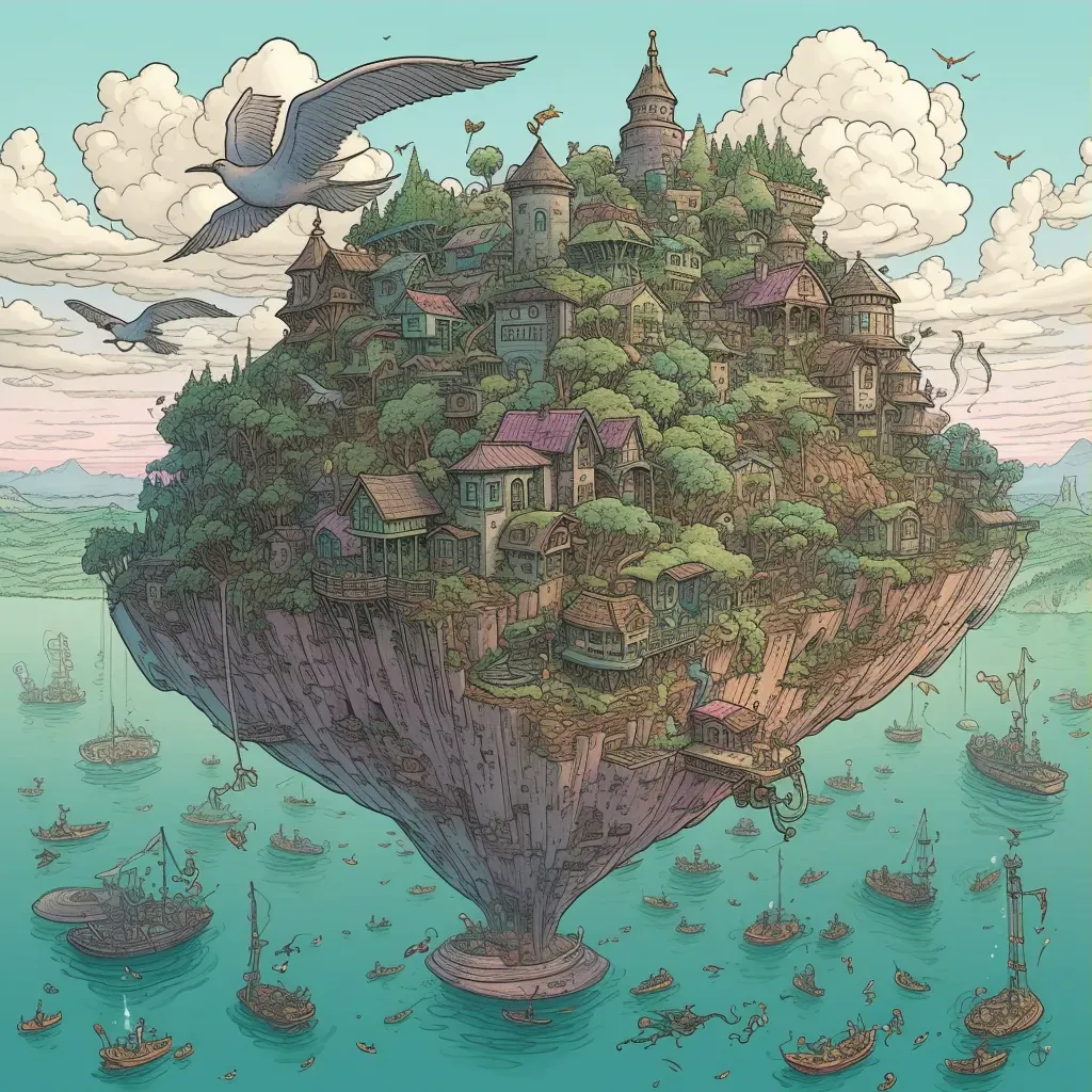 Floating islands in the sky with winged creatures for travel - Image 3