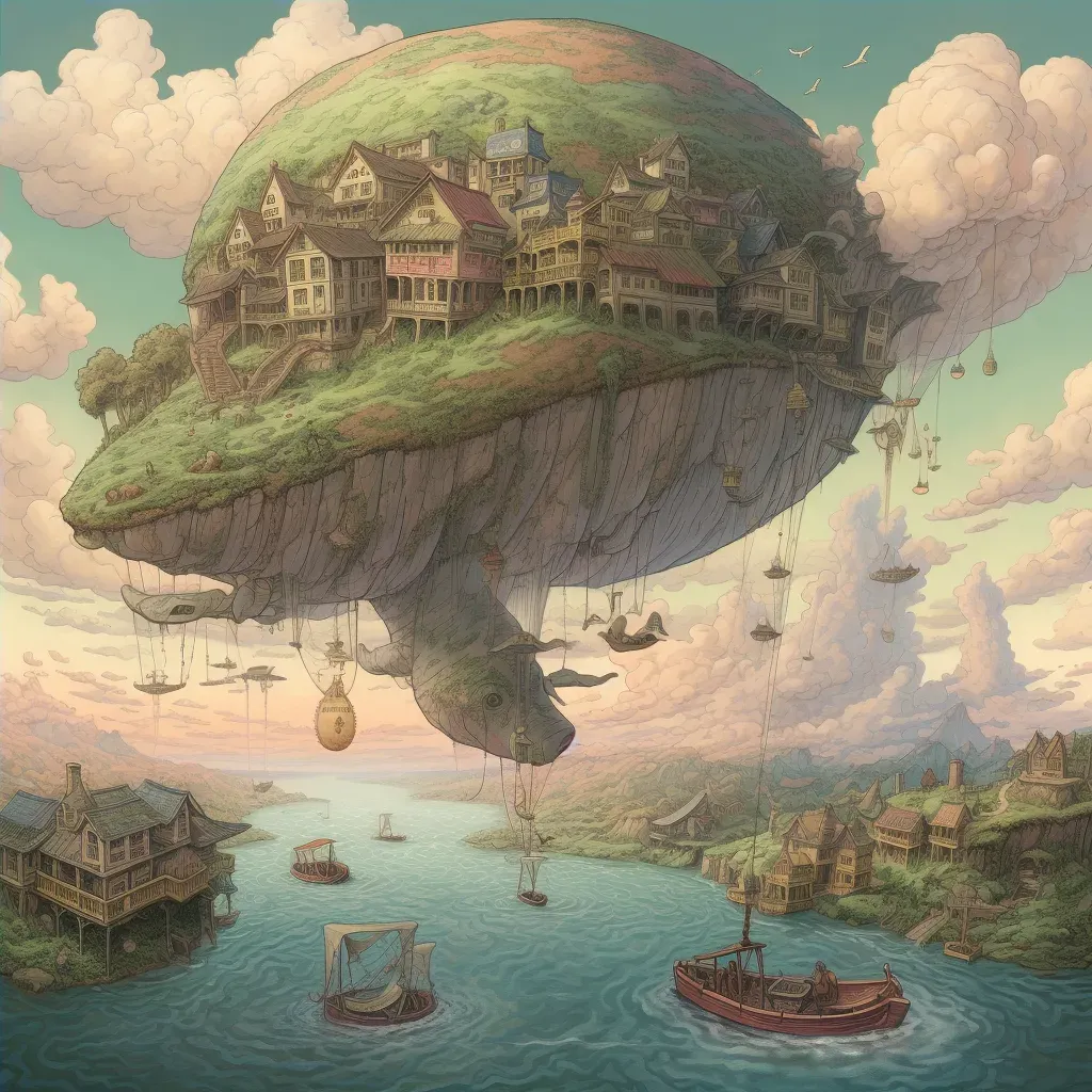 Floating islands in the sky with winged creatures for travel - Image 4