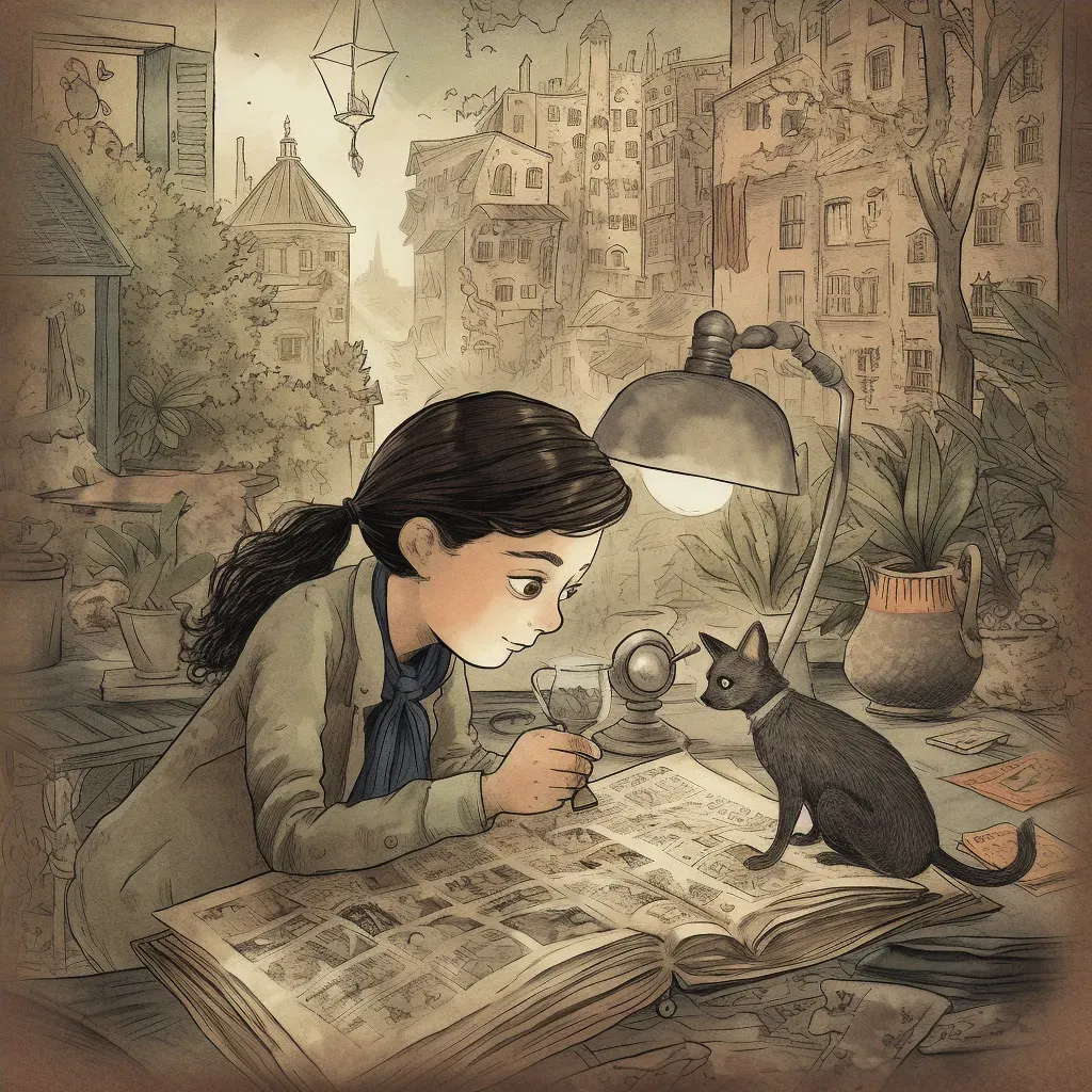 Illustration of a young detective solving mysteries with a magnifying glass and pet sidekick - Image 4