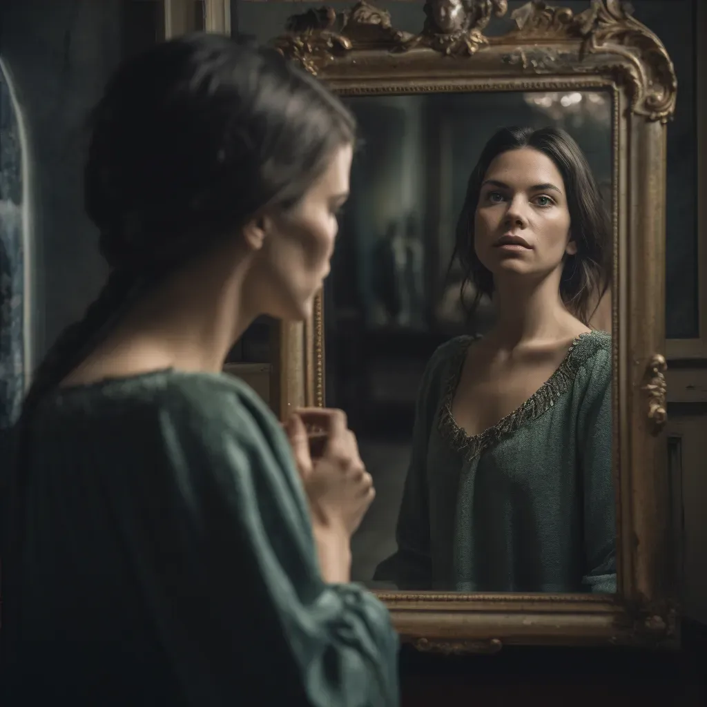 Artistic representation of a woman looking at a mirror showing her older self ruling - Image 4