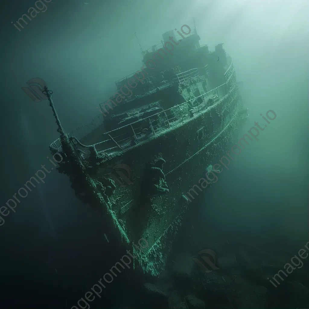 Underwater ghost ship wreck with bioluminescent glow - Image 1