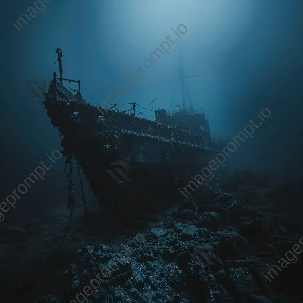 Underwater ghost ship wreck with bioluminescent glow - Image 2