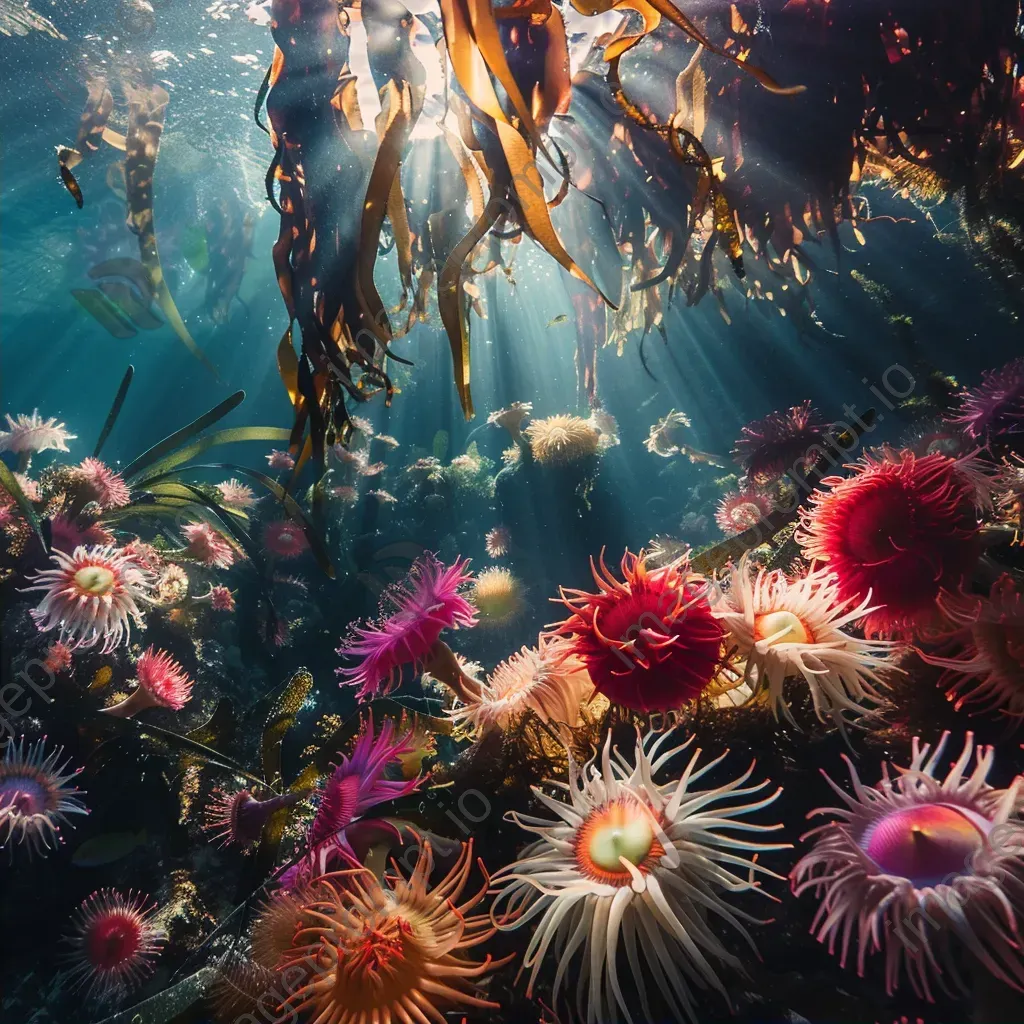 Colorful sea anemones and seaweed underwater - Image 2